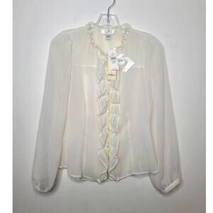 NWT Ann Taylor Loft sheer ruffled button down blouse - 0P / 0 petite